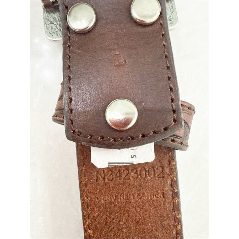 Nocona Belt Western Turquoise Tooled Leather Silver Cross Western Size Large - Picture 3 of 7